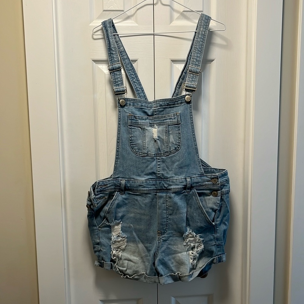 denim short overalls